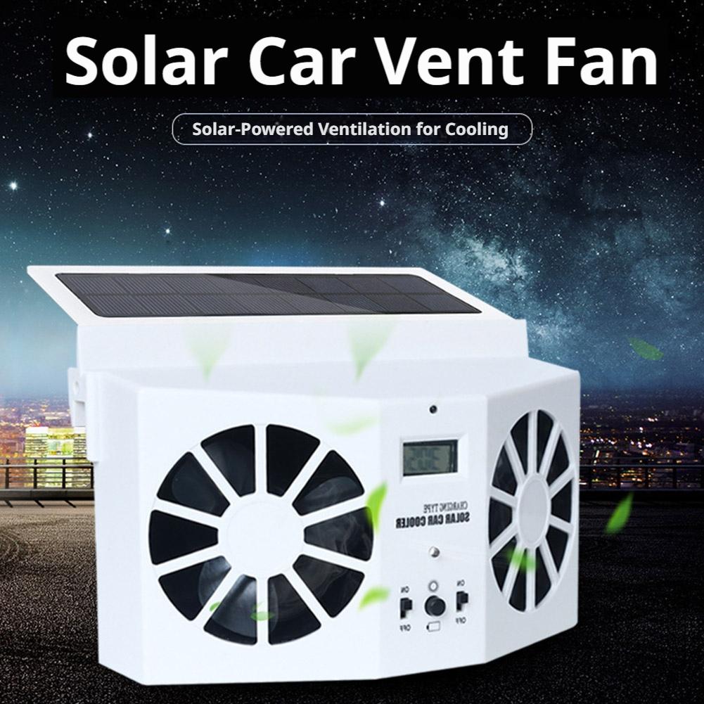 Renewable Energy Fan - พัดลมระบายอากาศในรถยนต์แบบชาร์จพลังงานแสงอาทิตย์ USB 3 หัว ลมแรง ระบายความร้อน